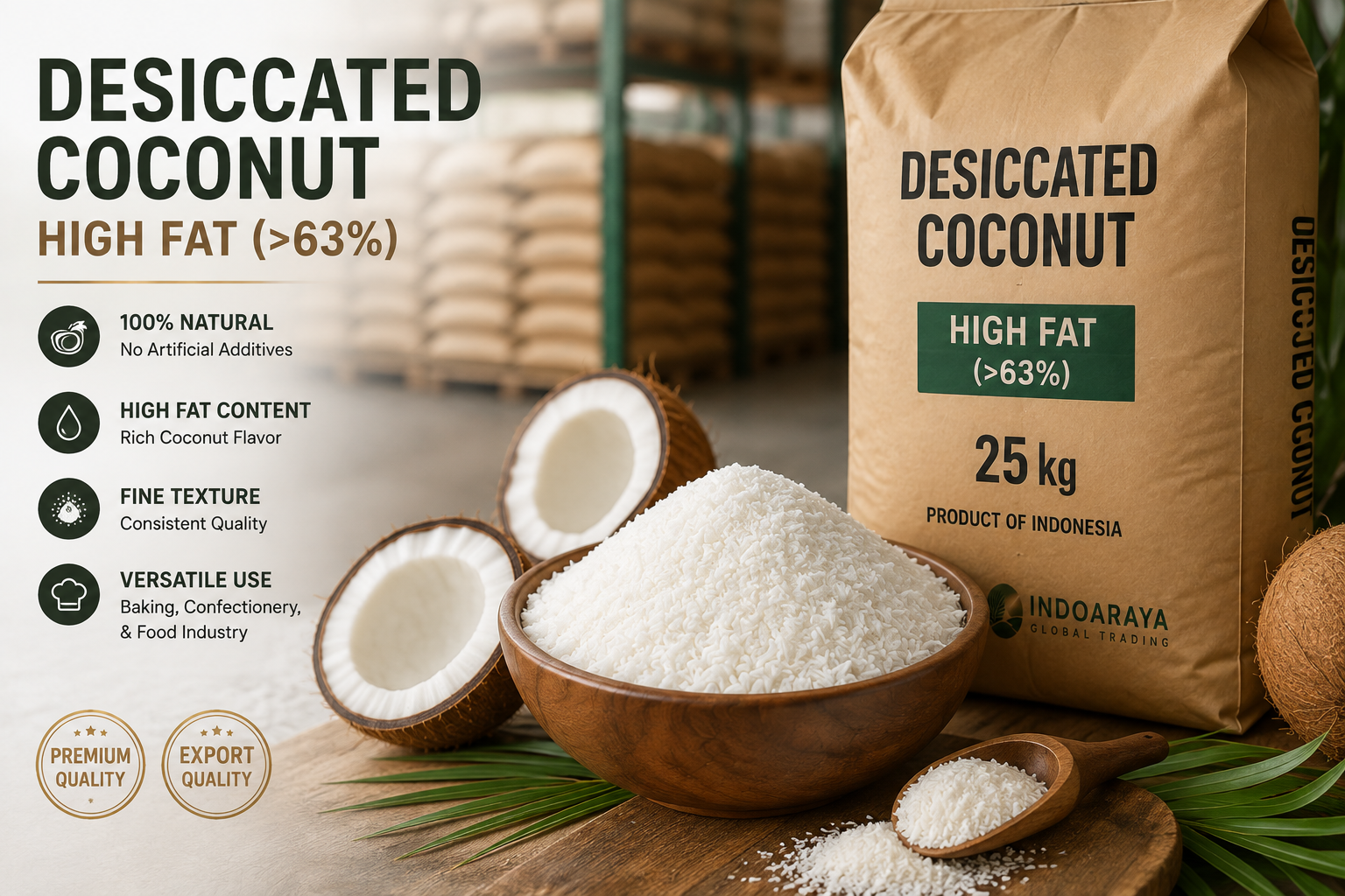 indonesian product desiccated coconut high fat for industri bakery 2026